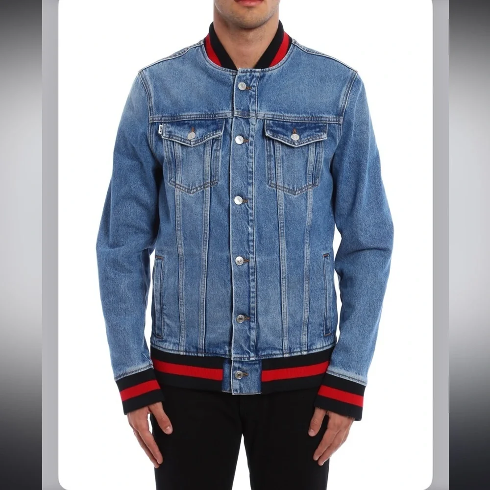 MSGM Denim Jean Varsity Jacket sz 48